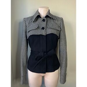 NWT BGN Studio Jacket Black White Wool Alpaca Cashmere Belted Mixed Media